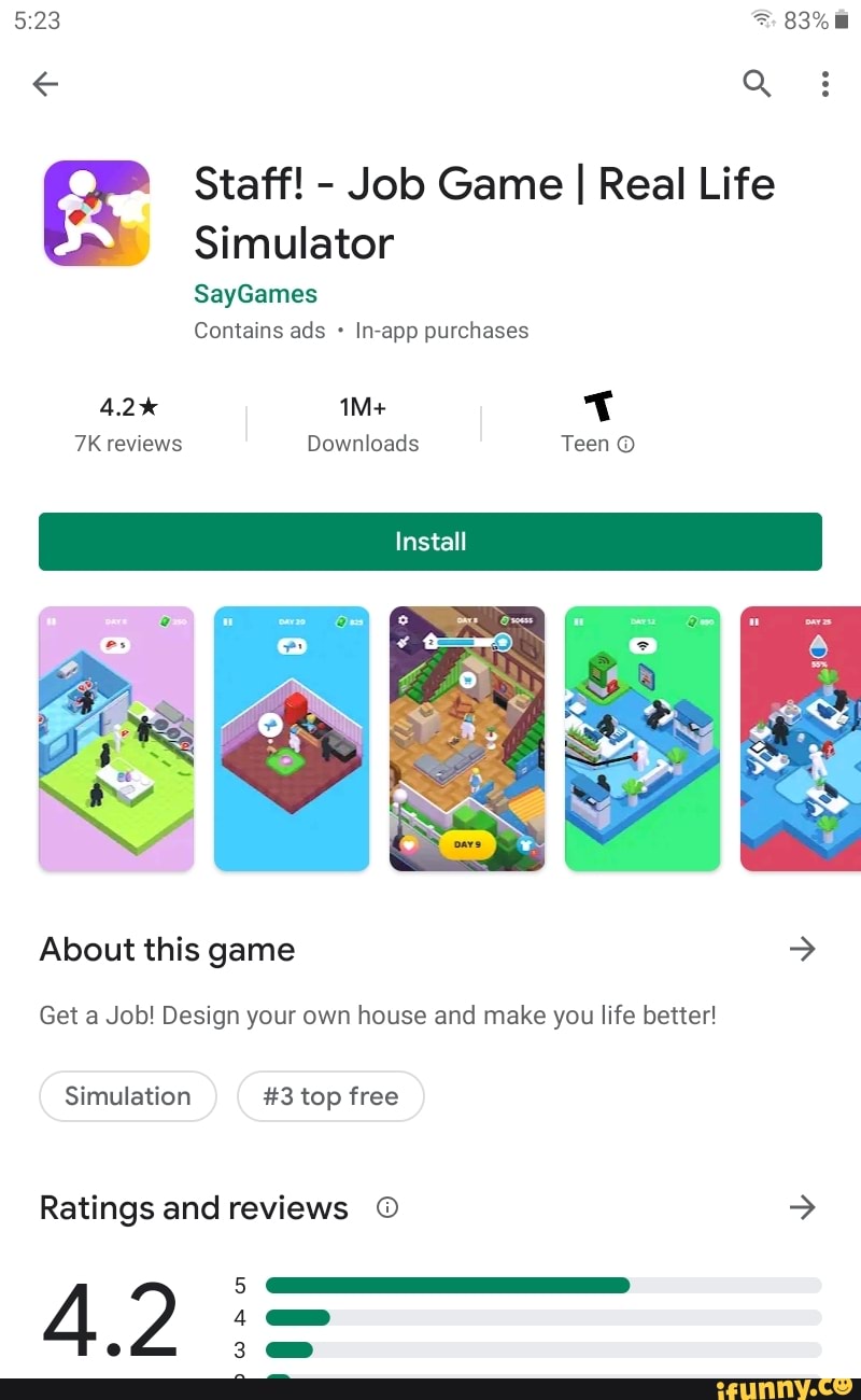 83% Staff! - Job Game I Real Life Simulator SayGames Contains ads In-app  purchases 4.2