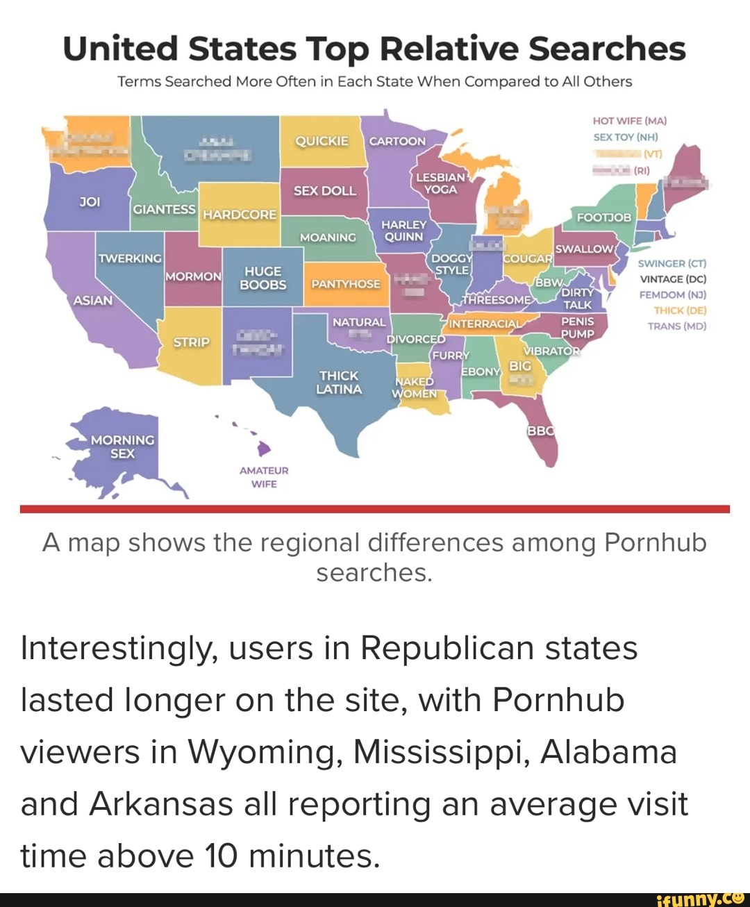 United States Top Relative Searches Terms Searched More Often in Each State  When Compared to All