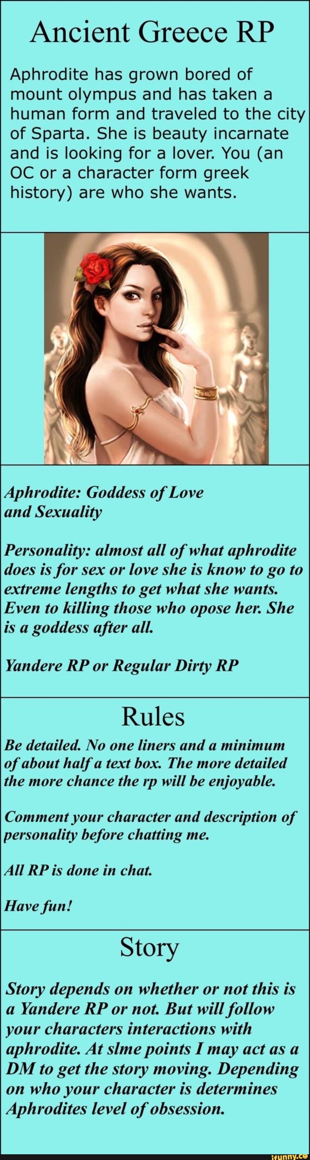 Ancient Greece RP Aphrodite has grown bored of mount olympus and has taken  a human form