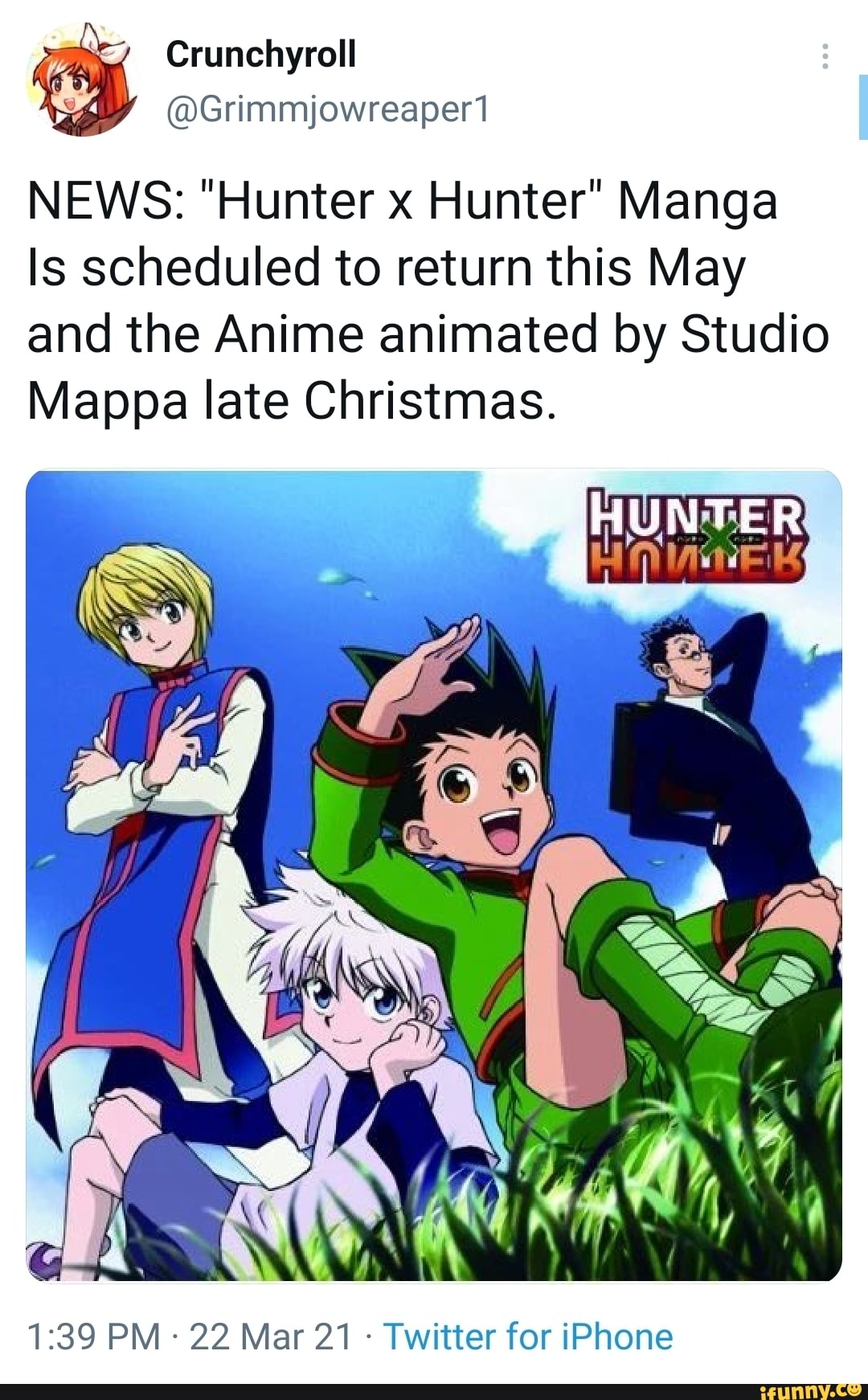 I$AAC 🍞🏊🏾‍♂️ on X: NEWS: Hunter x Hunter Manga Is scheduled to return  this May and the Anime animated by Studio Mappa late Christmas.   / X