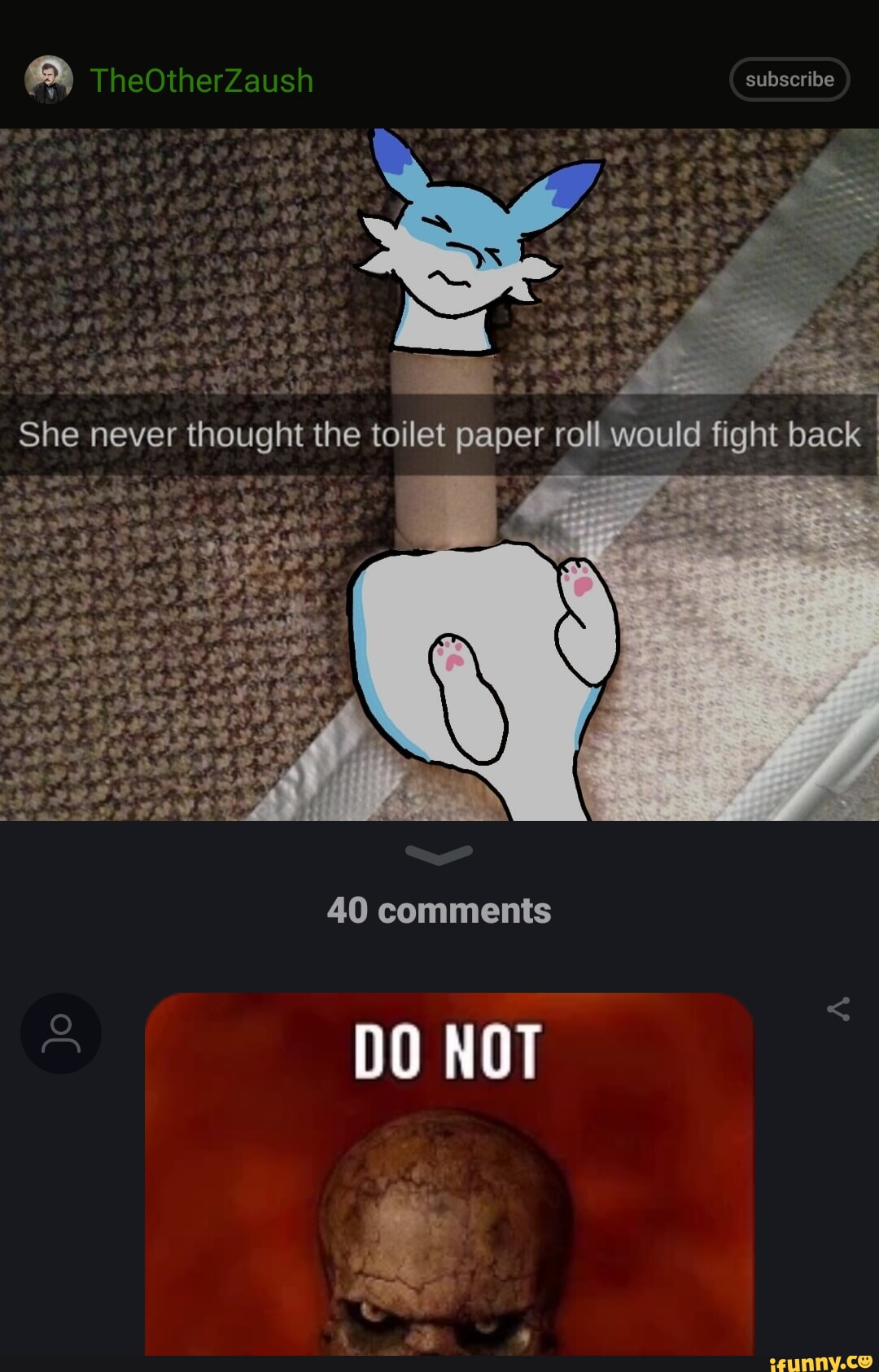 TheOtherZaush subscribe She never thought the toilet paper roll would fight  back 40 comments DO NOT - iFunny Brazil