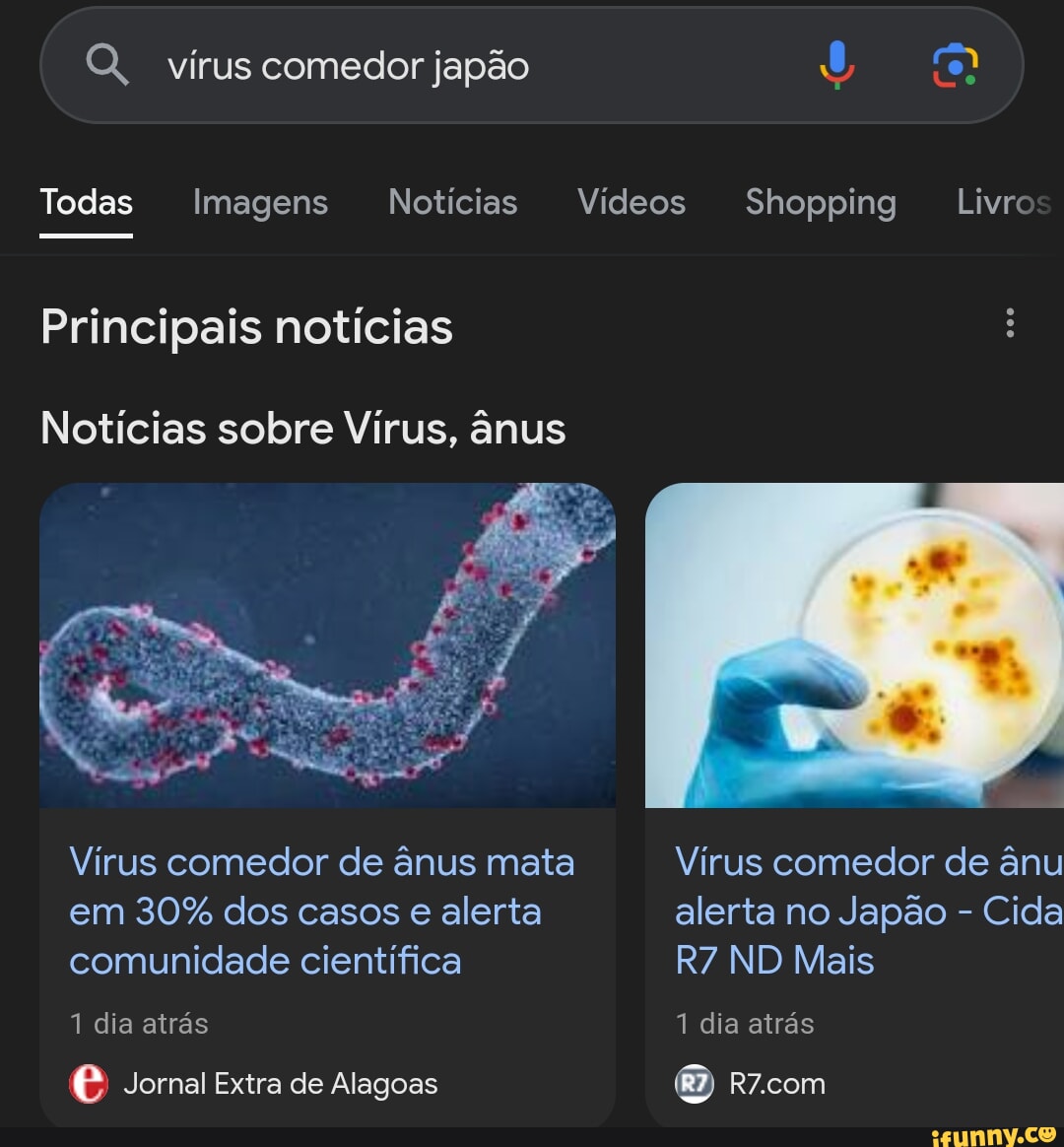 Q, vírus comedor japão Todas Imagens Notícias Vídeos Shopping Livro  Principais notícias Notícias sobre Virus, ânus