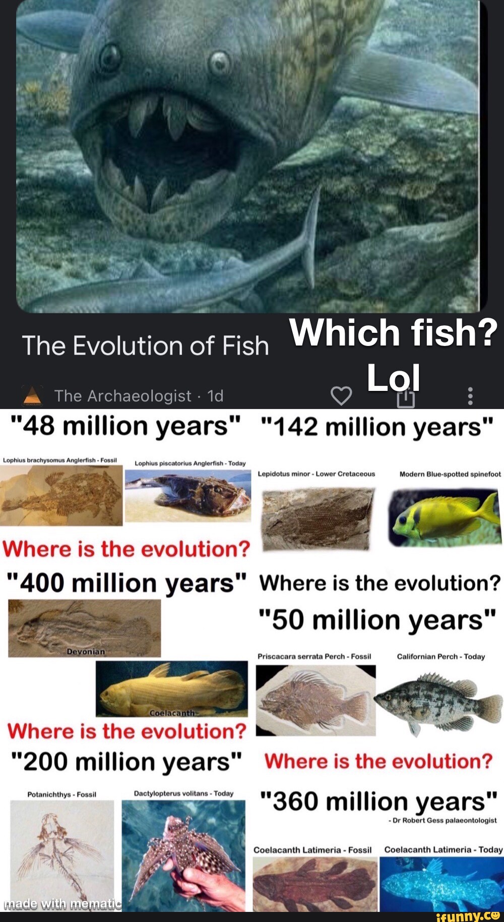 Of The Evolution of Fish Which fish? 48 million years