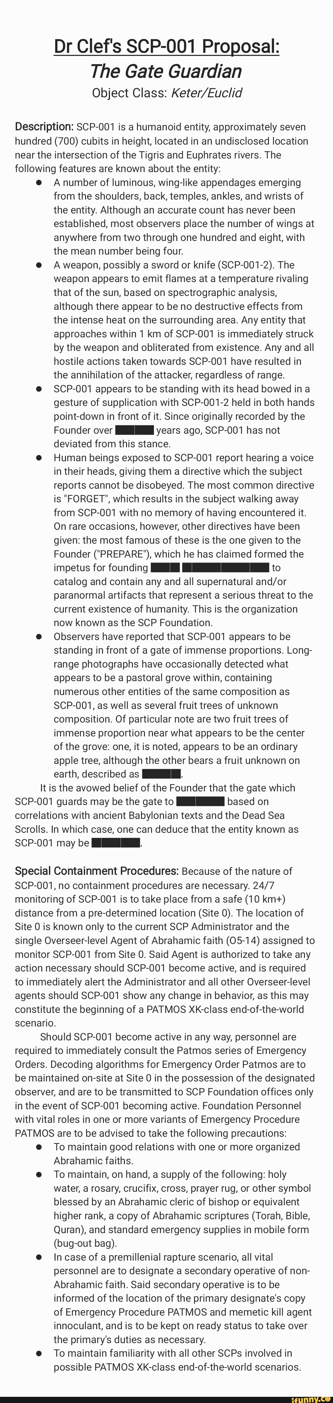 SCP-001 (Dr.Clef's Proposal), Fiction Taxonomy Wiki
