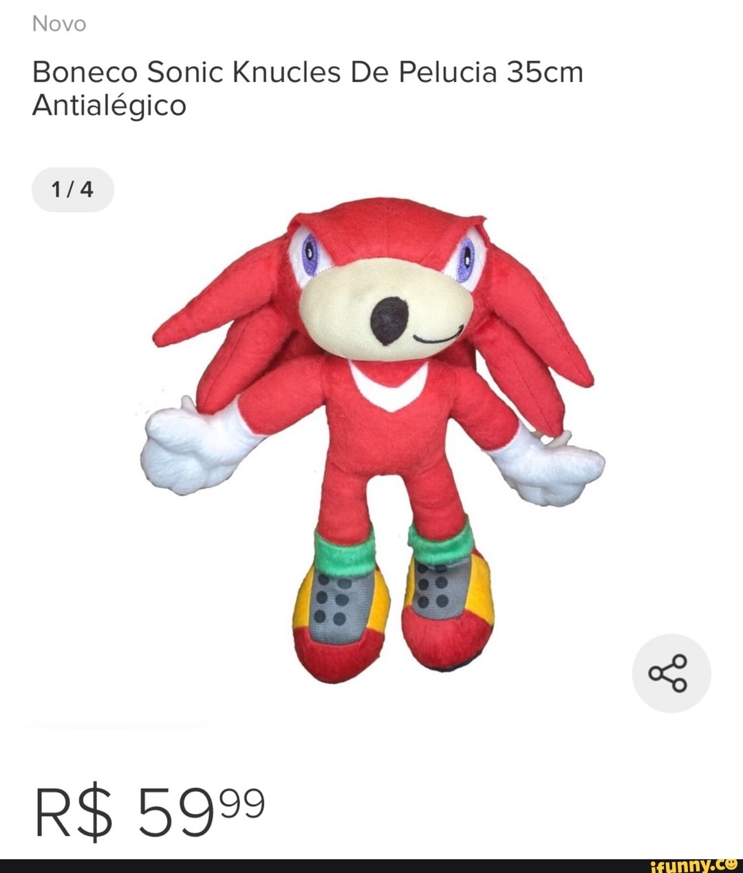 Novo Boneco Sonic Knucles De Pelucia 35cm Antialégico R$ - iFunny Brazil