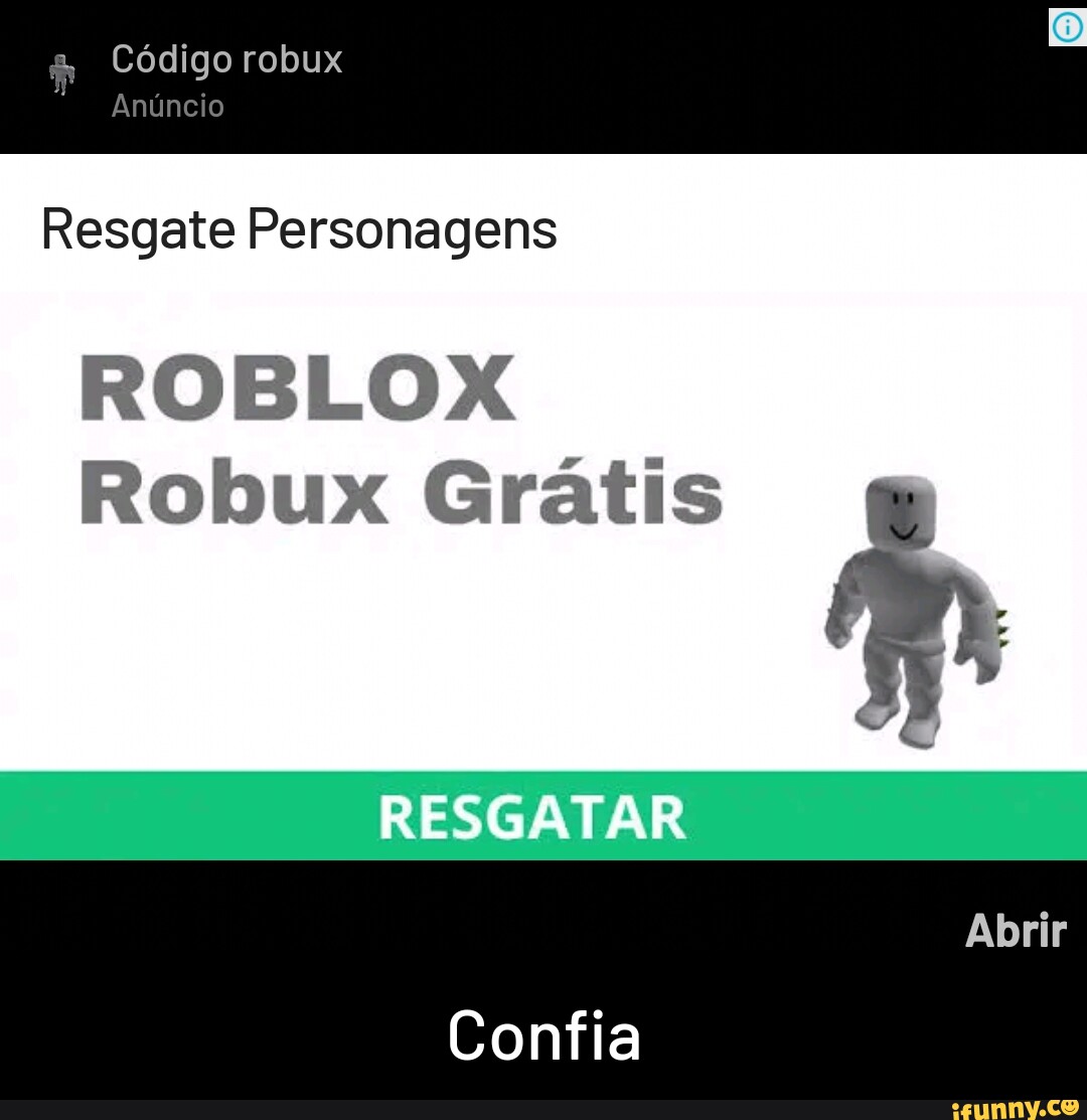 A Código robux  Anúncio Resgate Personagens ROBLOX (Aratis