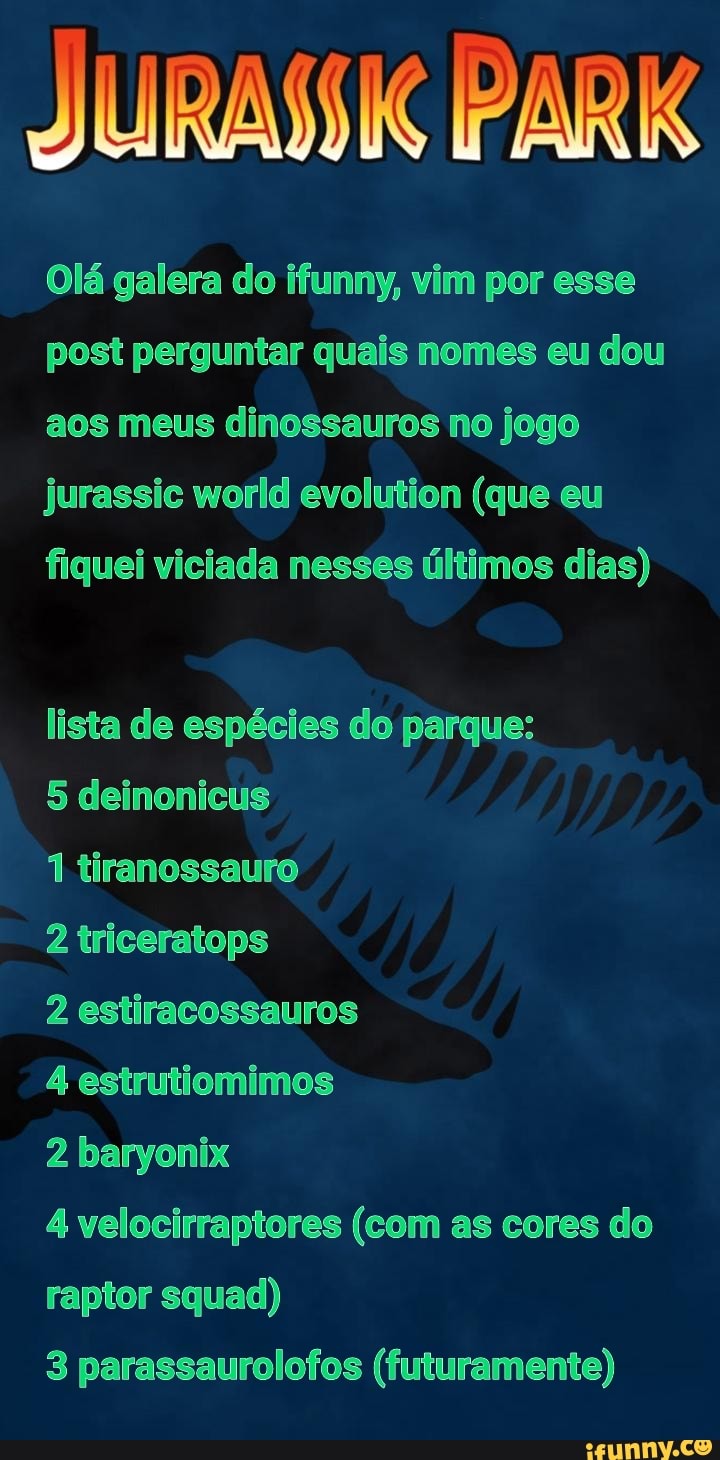 T-Rex Azul  Jurassic World Evolution Jogo de Dinossauro 