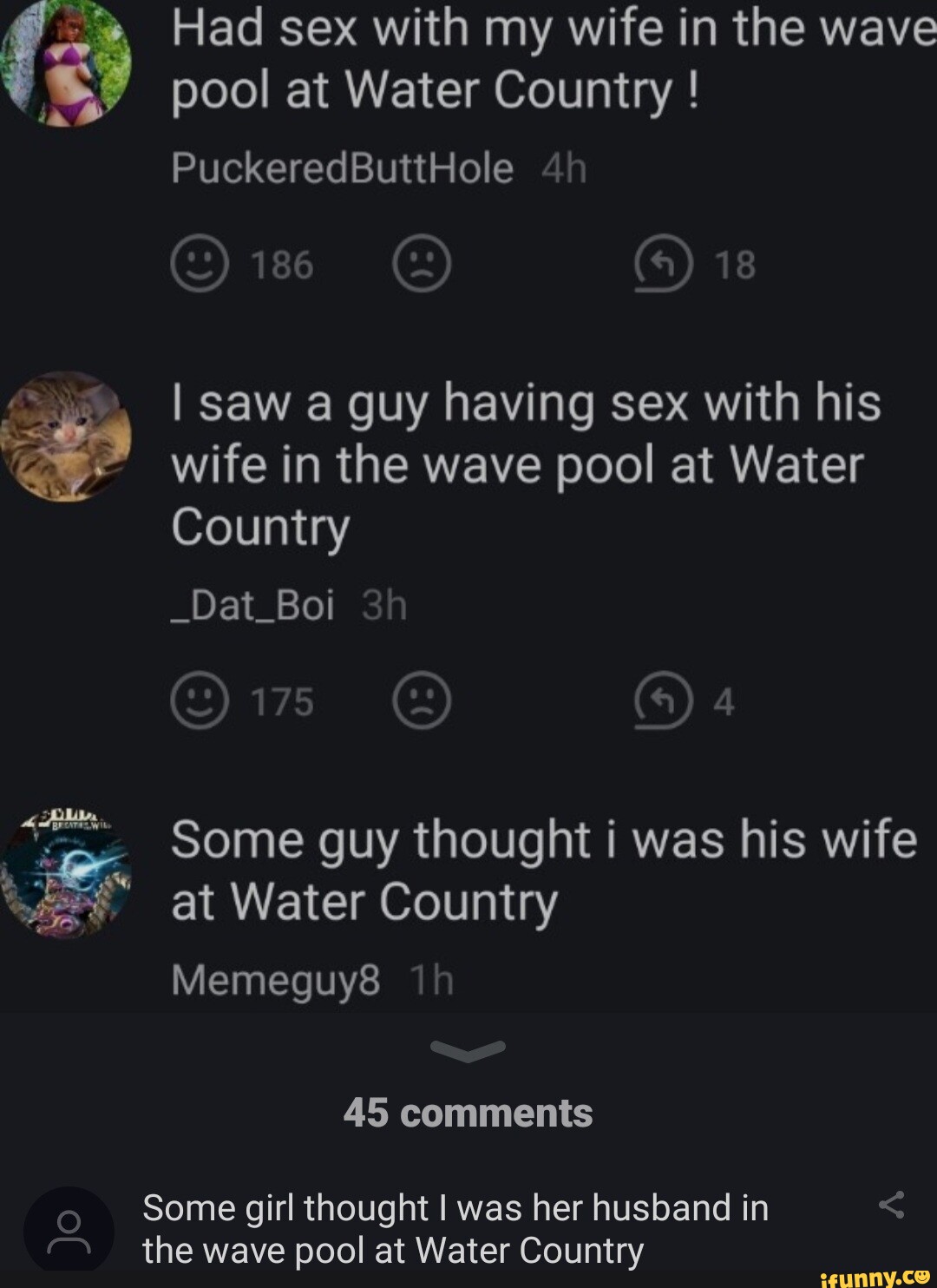 Had sex with my wife in the wave pool at Water Country ! PuckeredButtHole I  saw a